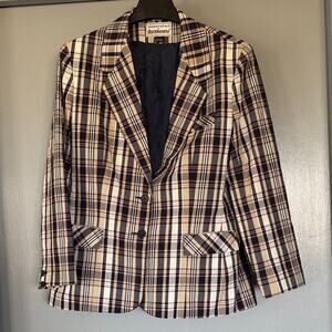 Vintage Donnkenny Blue Plaid Blazer Jacket Long Sleeves Shoulder Pads sz 16